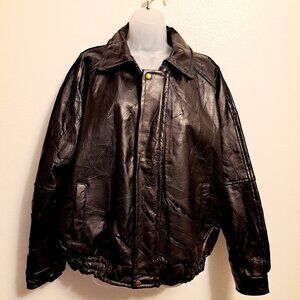 NWT Vintage American Unique Genuine Leather Black Patchwork Bomber Coat XL